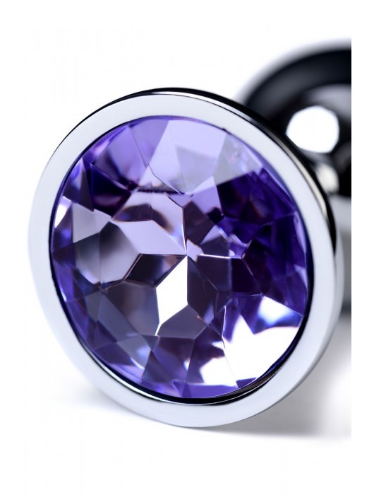 Серебристая конусовидная анальная пробка с фиолетовым кристаллом - 7 см. - ToyFa - купить с доставкой в Иркутске