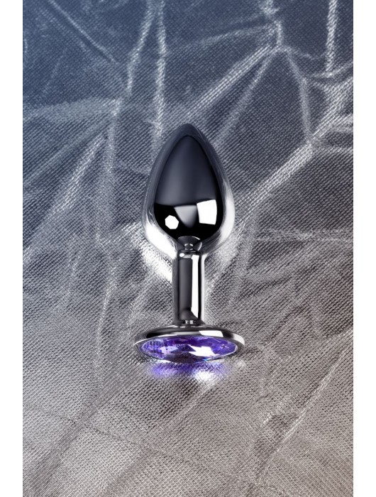 Серебристая конусовидная анальная пробка с фиолетовым кристаллом - 7 см. - ToyFa - купить с доставкой в Иркутске