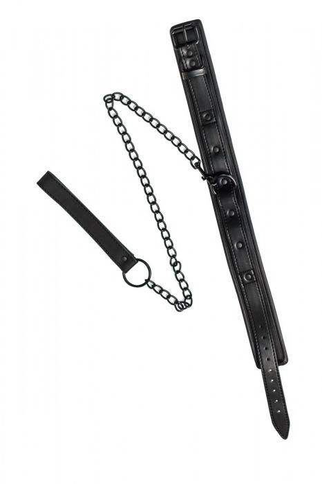 Черный ошейник с поводком Kinky - Lola Games - купить с доставкой в Иркутске