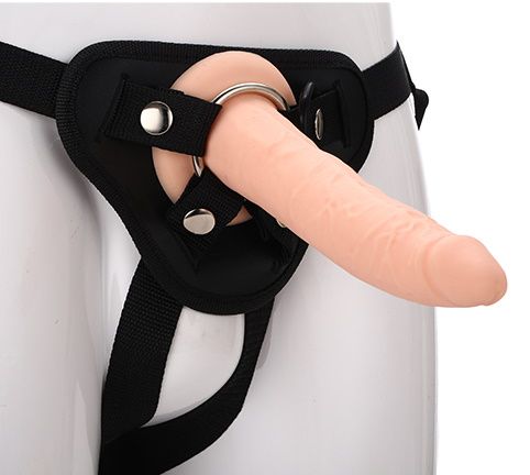 Телесный страпон на черных трусиках STRAP ON REAL DILDO - 20 см. - Dream Toys - купить с доставкой в Иркутске