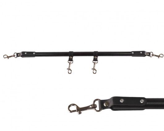 Черная металлическая распорка с кожаными ремешками и карабинами - 50 см. - Sitabella - купить с доставкой в Иркутске