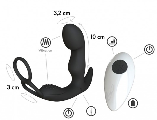 Черный вибромассажер простаты Taurus с эрекционным кольцом - Le Frivole - в Иркутске купить с доставкой
