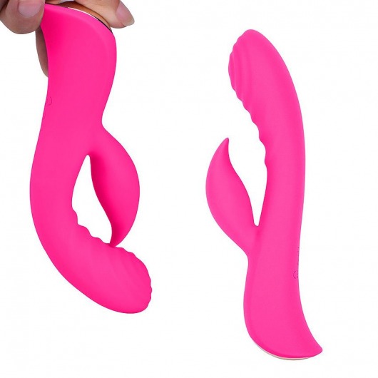 Ярко-розовый вибромассажер-кролик 5  Silicone Ripple Passion - 19,1 см. - Erokay