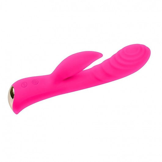 Ярко-розовый вибромассажер-кролик 5  Silicone Ripple Passion - 19,1 см. - Erokay