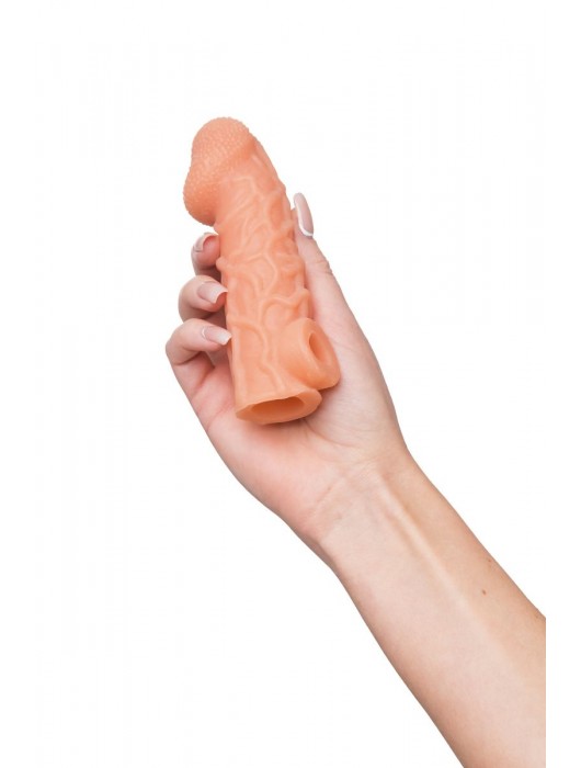 Телесная закрытая насадка с венками Cock Sleeve Size S - 13,8 см. - KOKOS - в Иркутске купить с доставкой