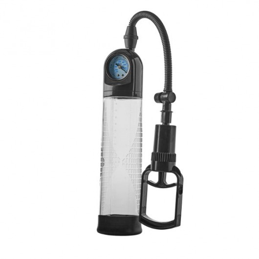 Прозрачная вакуумная помпа с манометром Deluxe Penis Pump - Dream Toys - в Иркутске купить с доставкой