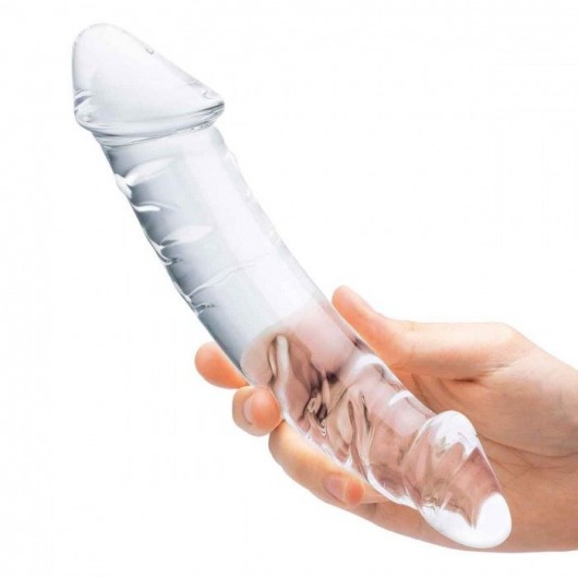 Прозрачный двухголовый стимулятор с рельефом 10,5  Girthy Realistic Glass Double Dong - 26,7 см. - Glas
