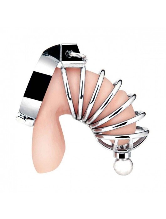 Серебристая клетка для члена Urethral Play Cage - BlueLine - купить с доставкой в Иркутске