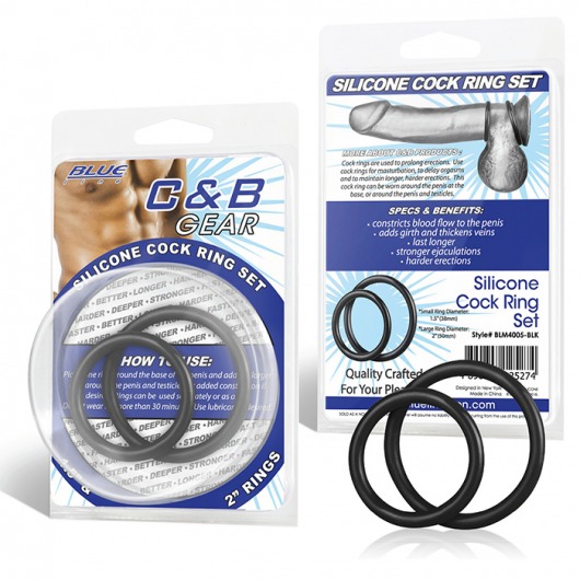 Набор из двух черных силиконовых колец разного диаметра SILICONE COCK RING SET - BlueLine - в Иркутске купить с доставкой