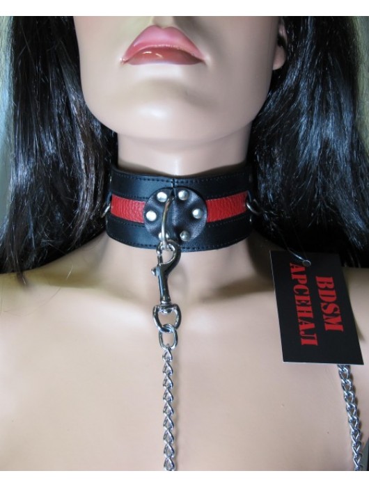 Металлический поводок с кожаной ручкой - БДСМ Арсенал - купить с доставкой в Иркутске