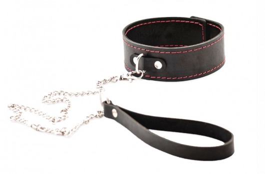 Черный широкий ошейник с красной строчкой и поводком - Crazy Handmade - купить с доставкой в Иркутске Черный широкий ошейник с красной строчкой и поводком - Crazy Handmade - купить с доставкой в Иркутске