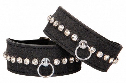 Черные наручники Diamond Studded Wrist Cuffs - Shots Media BV - купить с доставкой в Иркутске