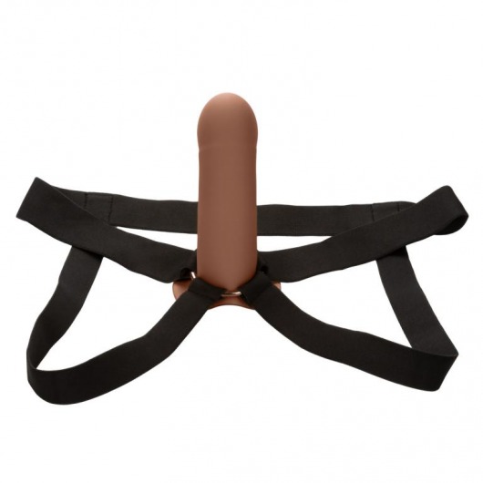 Коричневый фаллопротез из силикона Extension with Harness - 15,75 см. - California Exotic Novelties - купить с доставкой в Иркутске