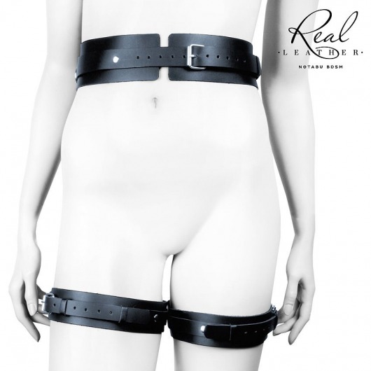 Черный кожаный пояс с гартерами - S-M - Notabu - купить с доставкой в Иркутске Черный кожаный пояс с гартерами - S-M - Notabu - купить с доставкой в Иркутске