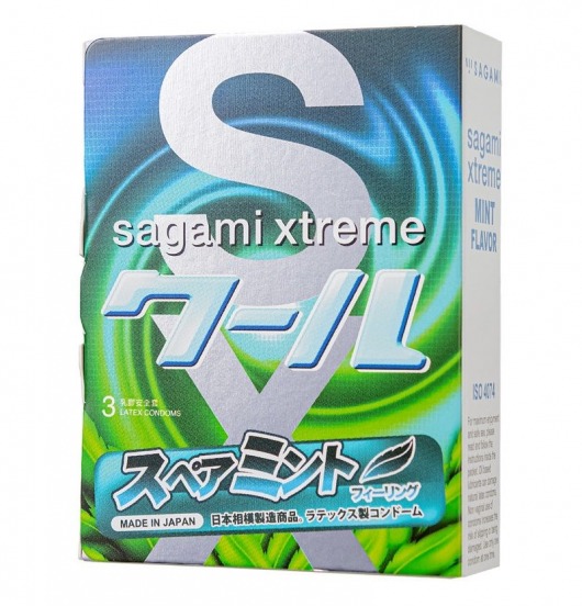 Презервативы Sagami Xtreme Mint с ароматом мяты - 3 шт. - Sagami - купить с доставкой в Иркутске