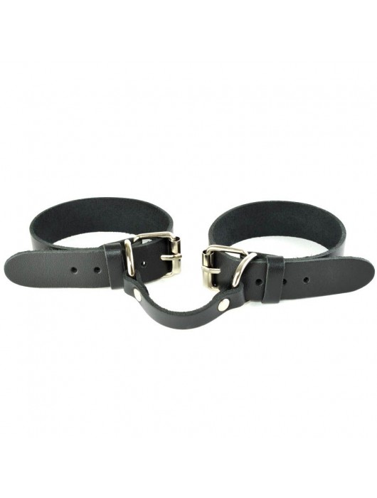 Черные кожаные наручники со съемной красной опушкой - Sitabella - купить с доставкой в Иркутске