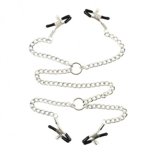 Серебристые зажимы для сосков и половых губ на тонкой цепочке - Notabu - купить с доставкой в Иркутске