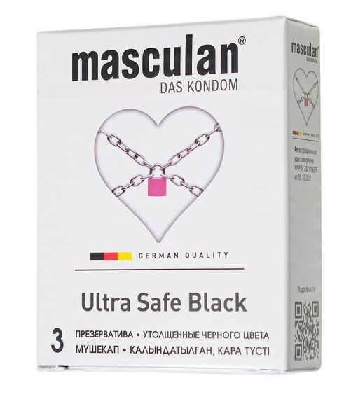 Ультрапрочные презервативы Masculan Ultra Safe Black - 3 шт. - Masculan - купить с доставкой в Иркутске