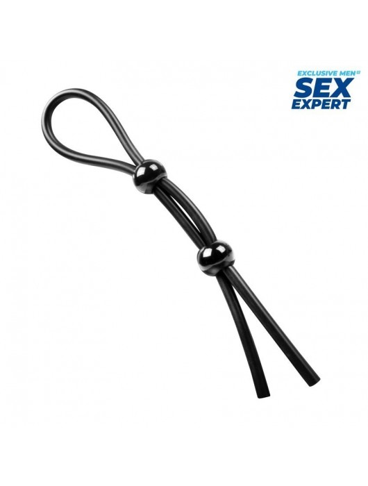 Черное силиконовое лассо с двумя шариками для утяжки - Sex Expert - в Иркутске купить с доставкой