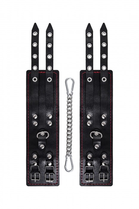 Черные кожаные оковы с двумя ремнями и контрастной строчкой - Pecado - купить с доставкой в Иркутске