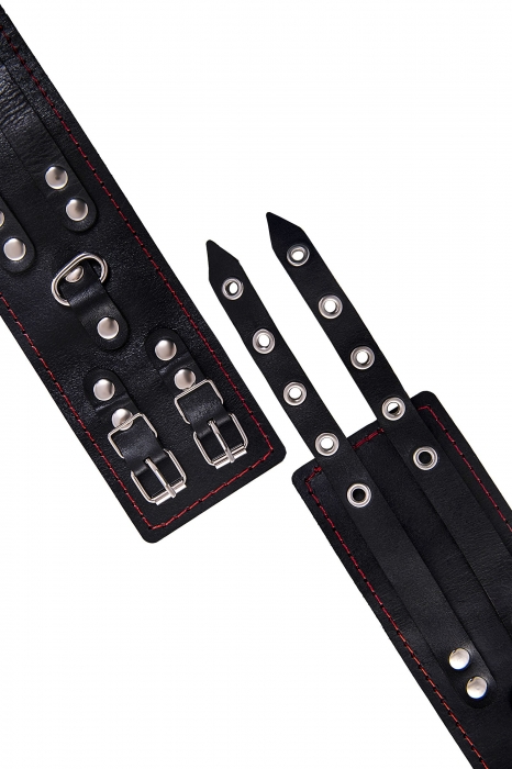 Черные кожаные оковы с двумя ремнями и контрастной строчкой - Pecado - купить с доставкой в Иркутске