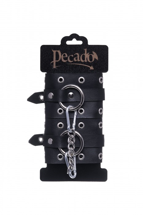 Черные кожаные однослойные наручники с люверсами - Pecado - купить с доставкой в Иркутске
