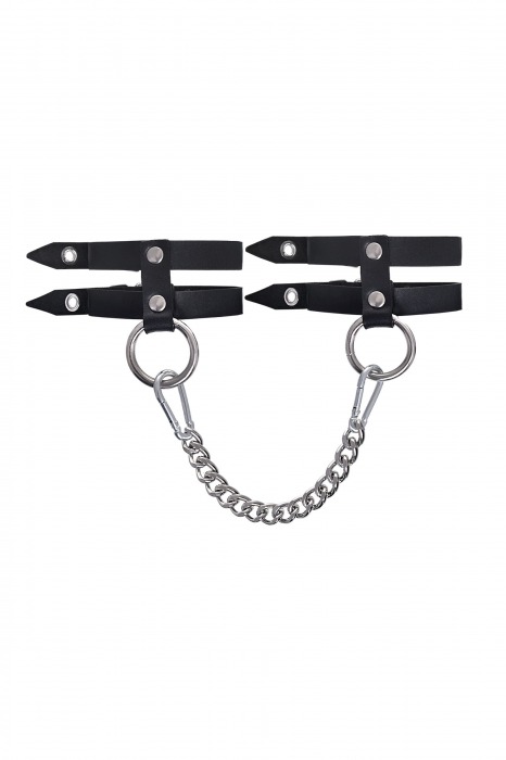 Черные однослойные кожаные оковы из двух ремешков - Pecado - купить с доставкой в Иркутске