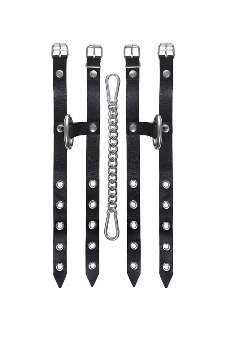 Черные однослойные кожаные оковы из двух ремешков - Pecado - купить с доставкой в Иркутске
