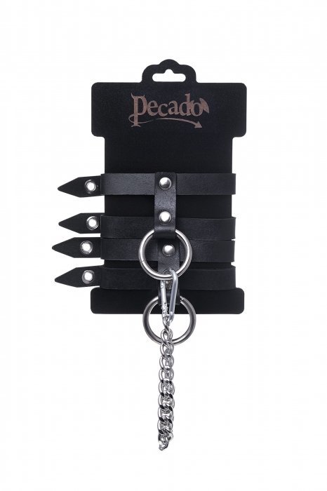 Черные однослойные кожаные оковы из двух ремешков - Pecado - купить с доставкой в Иркутске