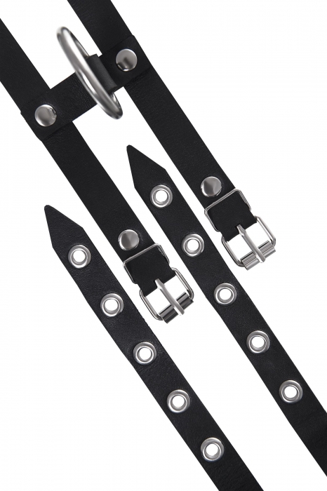 Черные однослойные кожаные оковы из двух ремешков - Pecado - купить с доставкой в Иркутске