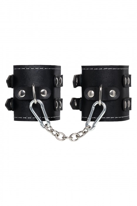 Черные кожаные наручники с двумя ремнями и красной подкладкой - Pecado - купить с доставкой в Иркутске