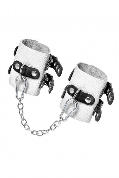 Бело-черные наручники с двумя ремешками и люверсами - Pecado - купить с доставкой в Иркутске