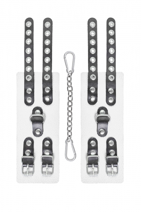 Бело-черные наручники с двумя ремешками и люверсами - Pecado - купить с доставкой в Иркутске