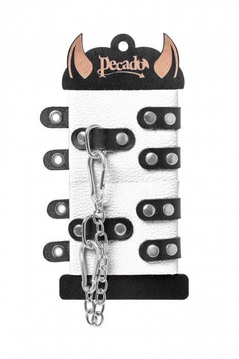 Бело-черные наручники с двумя ремешками и люверсами - Pecado - купить с доставкой в Иркутске