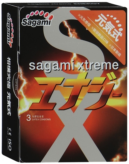 Презервативы Sagami Xtreme ENERGY с ароматом энергетика - 3 шт. - Sagami - купить с доставкой в Иркутске