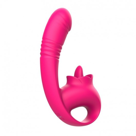 Розовый изогнутый вибратор с фрикциями - 19,7 см. - I-MOON