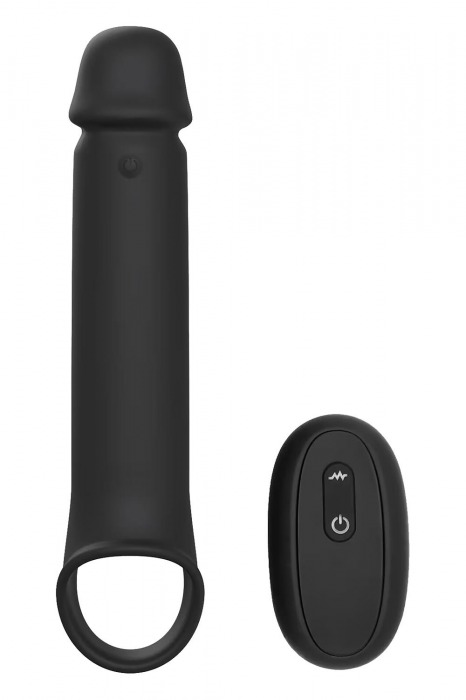 Черная насадка-удлинитель с вибрацией Vibrating Extender With Remote - Dream Toys - в Иркутске купить с доставкой