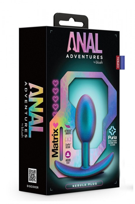 Синяя анальная пробка со смещенным центром тяжести The Nebula Plug - 9 см. - Blush Novelties