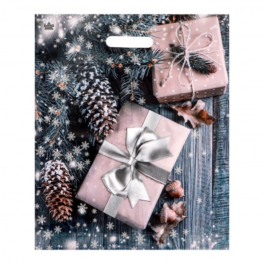 Новогодний пакет с принтом в виде подарков и вырубной ручкой (45х38 см) - Сима-Ленд - купить с доставкой в Иркутске