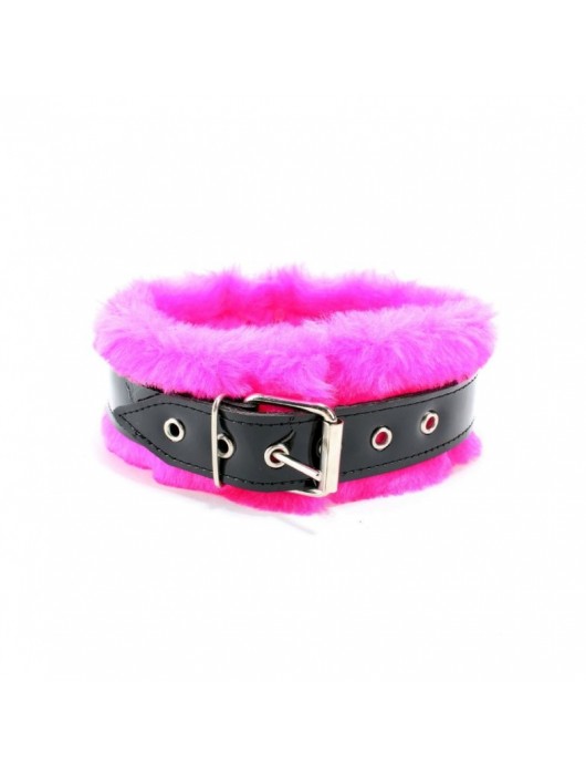 Ошейник с поводком и розовым мехом BDSM Light - БДСМ Арсенал - купить с доставкой в Иркутске