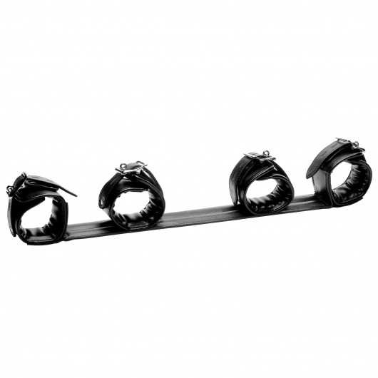 Черная распорка с манжетами для рук и ног Deluxe Rigid Spreader Bar - XR Brands - купить с доставкой в Иркутске
