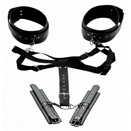 Черная бондажная система Acquire Easy Access Thigh Harness with Wrist Cuffs - XR Brands - купить с доставкой в Иркутске