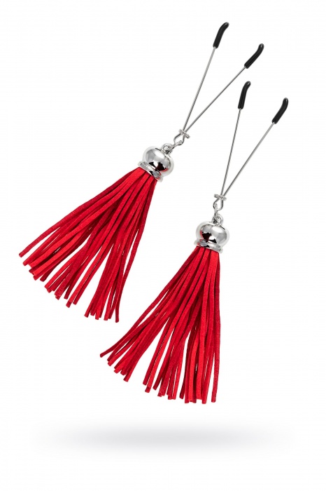 Зажимы на соски «Вилки» с красными кисточками из замши - Pecado - купить с доставкой в Иркутске