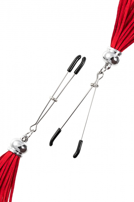 Зажимы на соски «Вилки» с красными кисточками из замши - Pecado - купить с доставкой в Иркутске