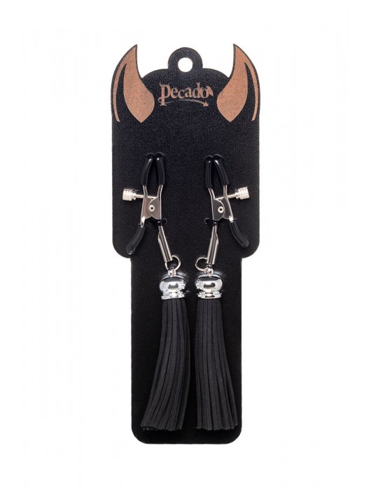 Зажимы на соски «Прищепки» с черными кисточками из замши - Pecado - купить с доставкой в Иркутске