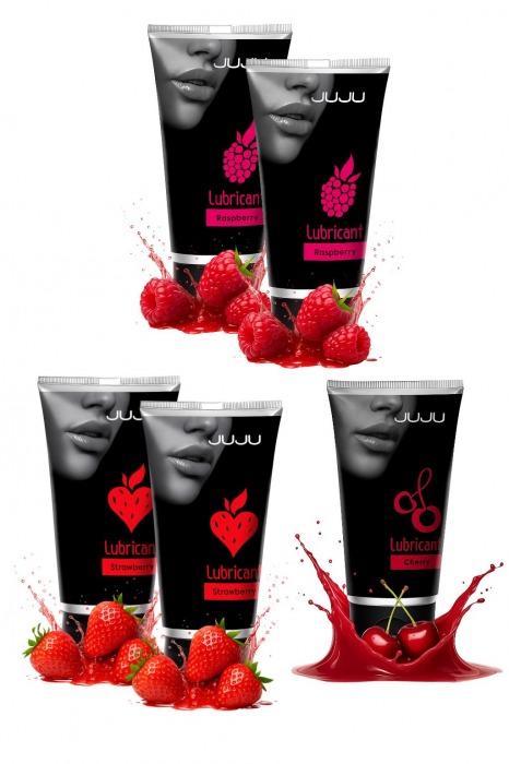 Набор из 5 съедобных лубрикантов JUJU (клубника х 2, малина х 2, вишня) - JuJu - купить с доставкой в Иркутске Набор из 5 съедобных лубрикантов JUJU (клубника х 2, малина х 2, вишня) - JuJu - купить с доставкой в Иркутске