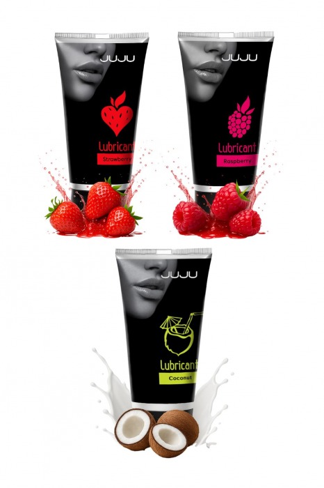 Набор из 3 съедобных лубрикантов JUJU (клубника, малина, кокос) - JuJu - купить с доставкой в Иркутске