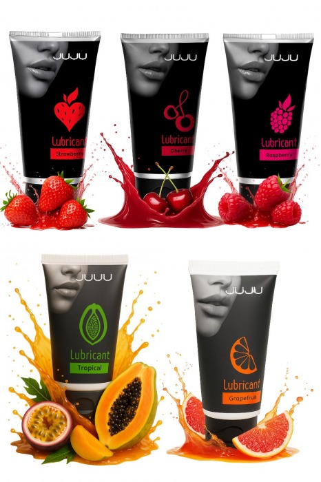 Набор из 5 съедобных лубрикантов JUJU (клубника, малина, тропические фрукты, вишня, грейпфрут) - JuJu - купить с доставкой в Иркутске