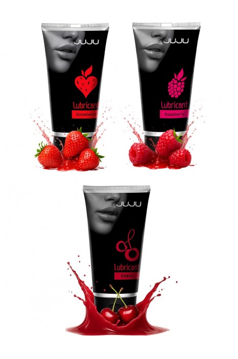 Набор из 3 съедобных лубрикантов JUJU (клубника, малина, вишня) - JuJu - купить с доставкой в Иркутске