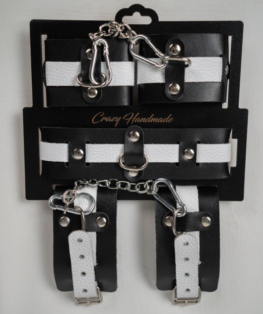 Набор фиксаторов из черной и белой натуральной кожи - Crazy Handmade - купить с доставкой в Иркутске Набор фиксаторов из черной и белой натуральной кожи - Crazy Handmade - купить с доставкой в Иркутске
